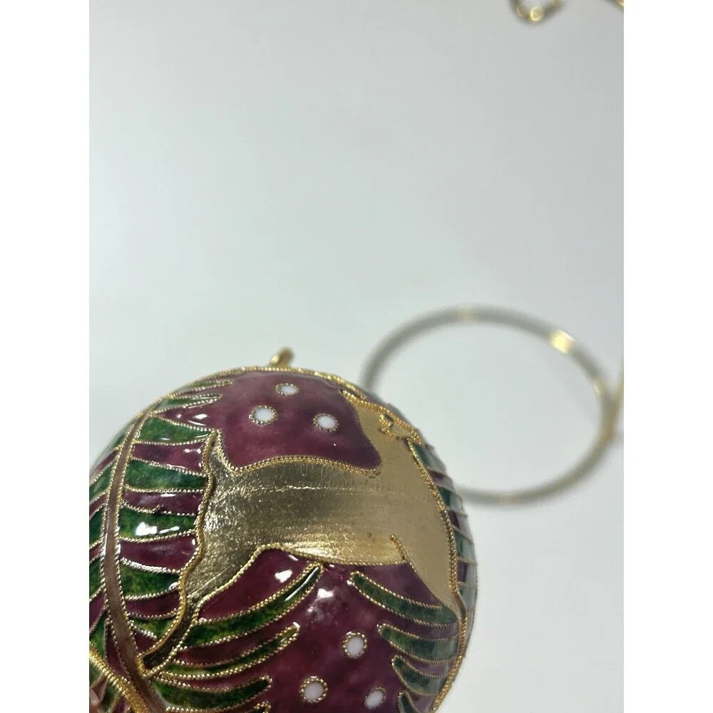 Victorian Enamelling Cloisonné Gold Tone Plated Christmas Tree Reindeer Ornament